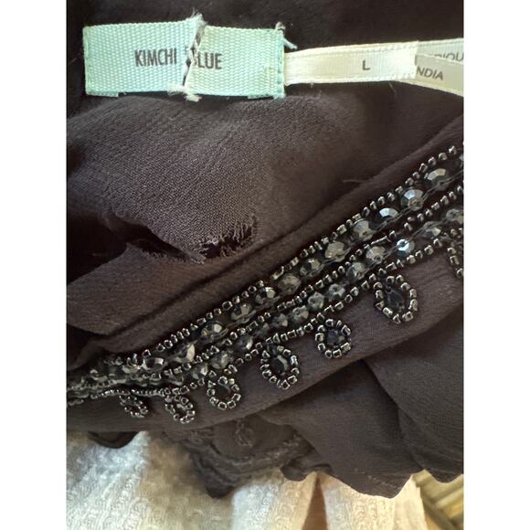 Kimchi Blue Whimsy Boho Glam Black Beaded Tassel Crop Top Open Back Large - Picture 6 of 8